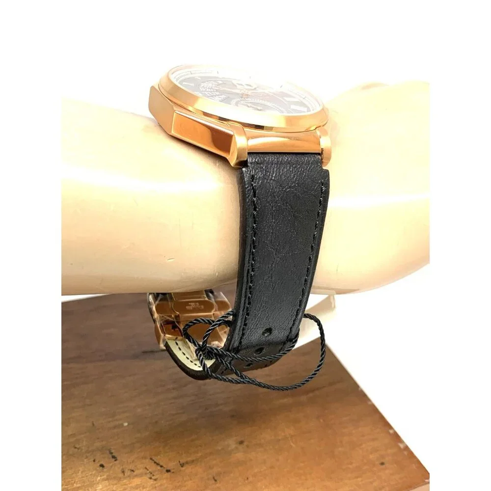 Gevril GV2 Men's Watch 42423 Swiss Quartz Gray Dial Black Leather Strap 44mm